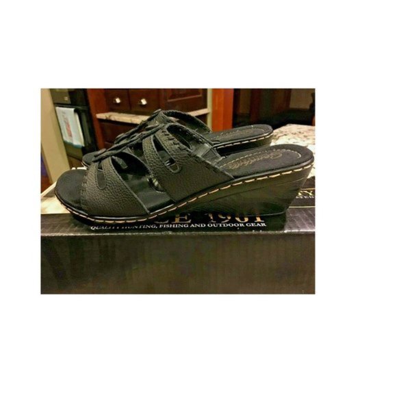 Cabela's Women's Wood Grain Wedge Slide Black 9 M NEW IN BOX - Picture 2 of 8